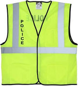 MCR Safety MCR-VCL2MLPLCL Hi Vis Reflective Meets ANSI Type R Class 2 Standards Mesh Silkscreened Fabric Police Safety Vest with 2 in. Silver Stripes Hook & Loop Front Closure Lime - Large