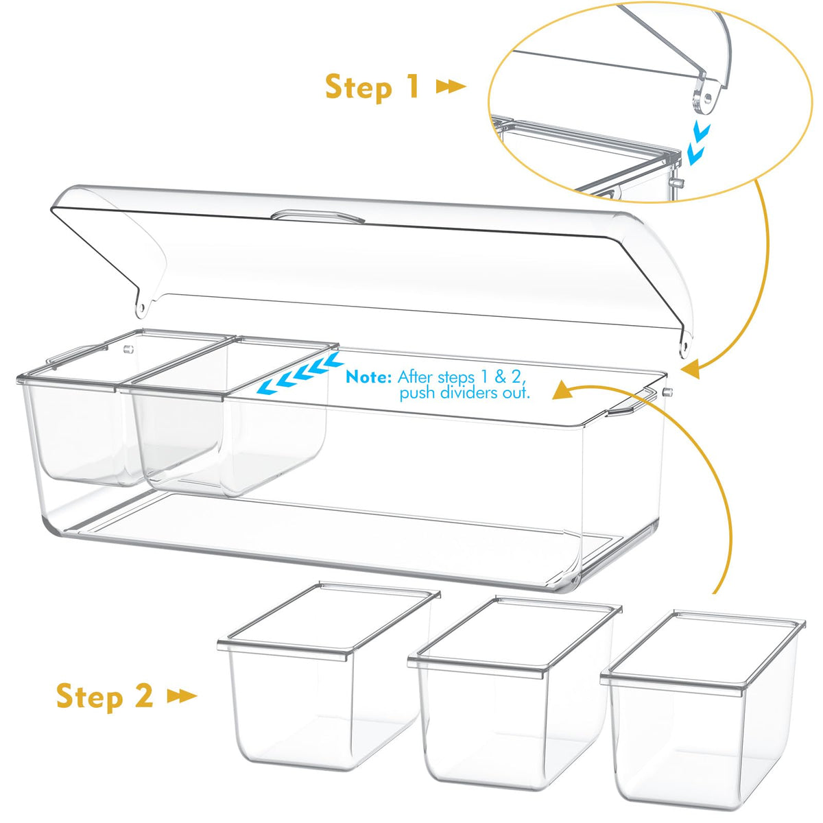 Arstpeoe Condiment Tray with Stainless Steel Utensils, 8 Compartments, Clear