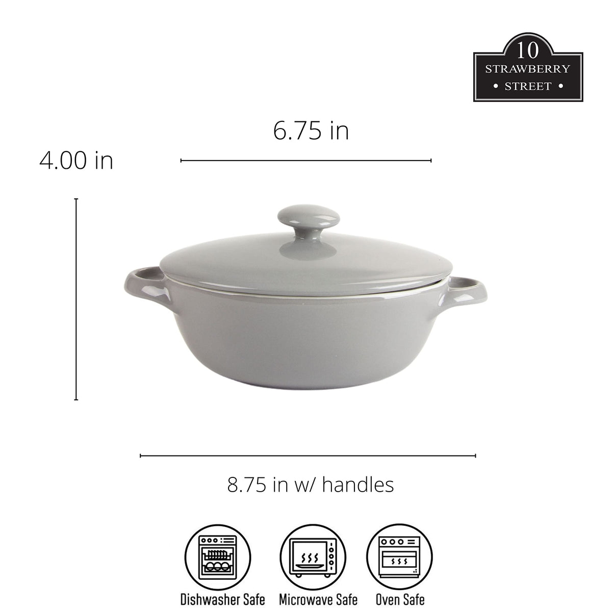 10 Strawberry Street Gray / 10" & 7" / Covered Casserole Casseroles