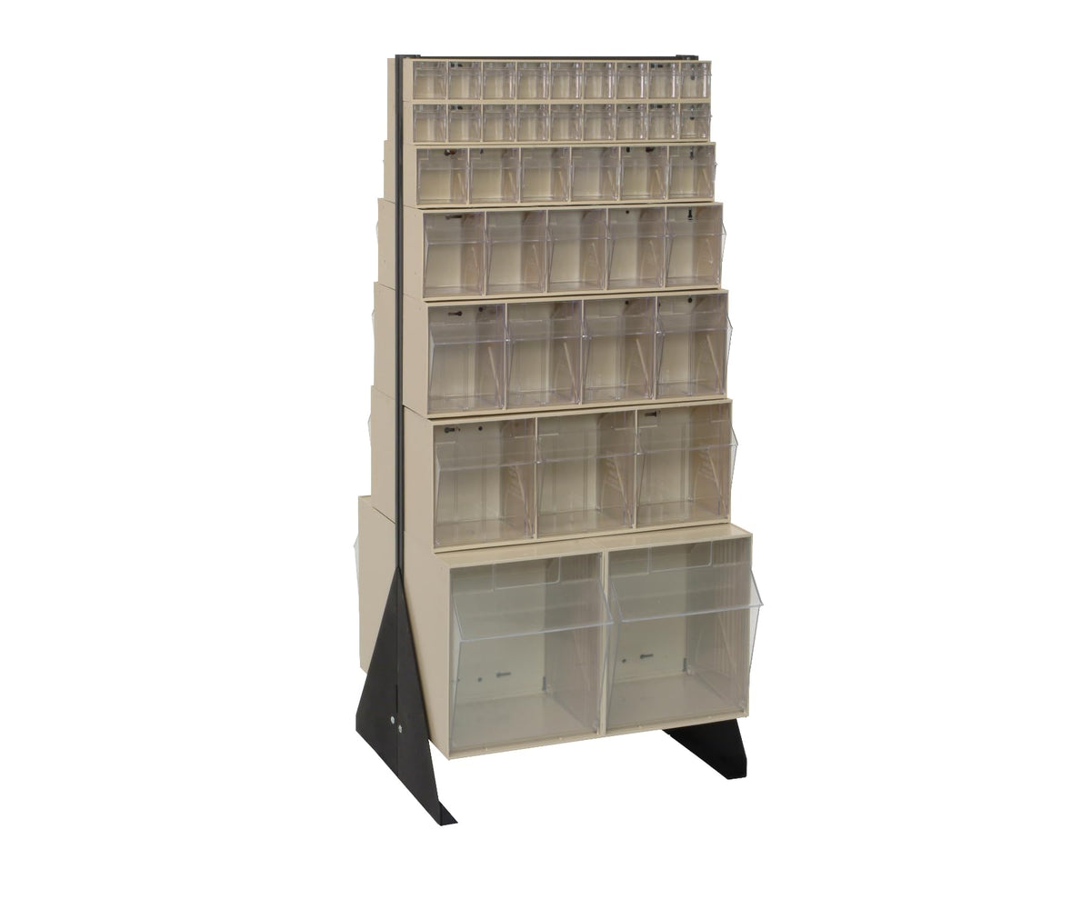 QUANTUM STORAGE SYSTEMS 20-1/4"D x 23-5/8"W x 52"H / 76 Drawers Tip Out Bin Stand Ivory / Black Open Storage Bins