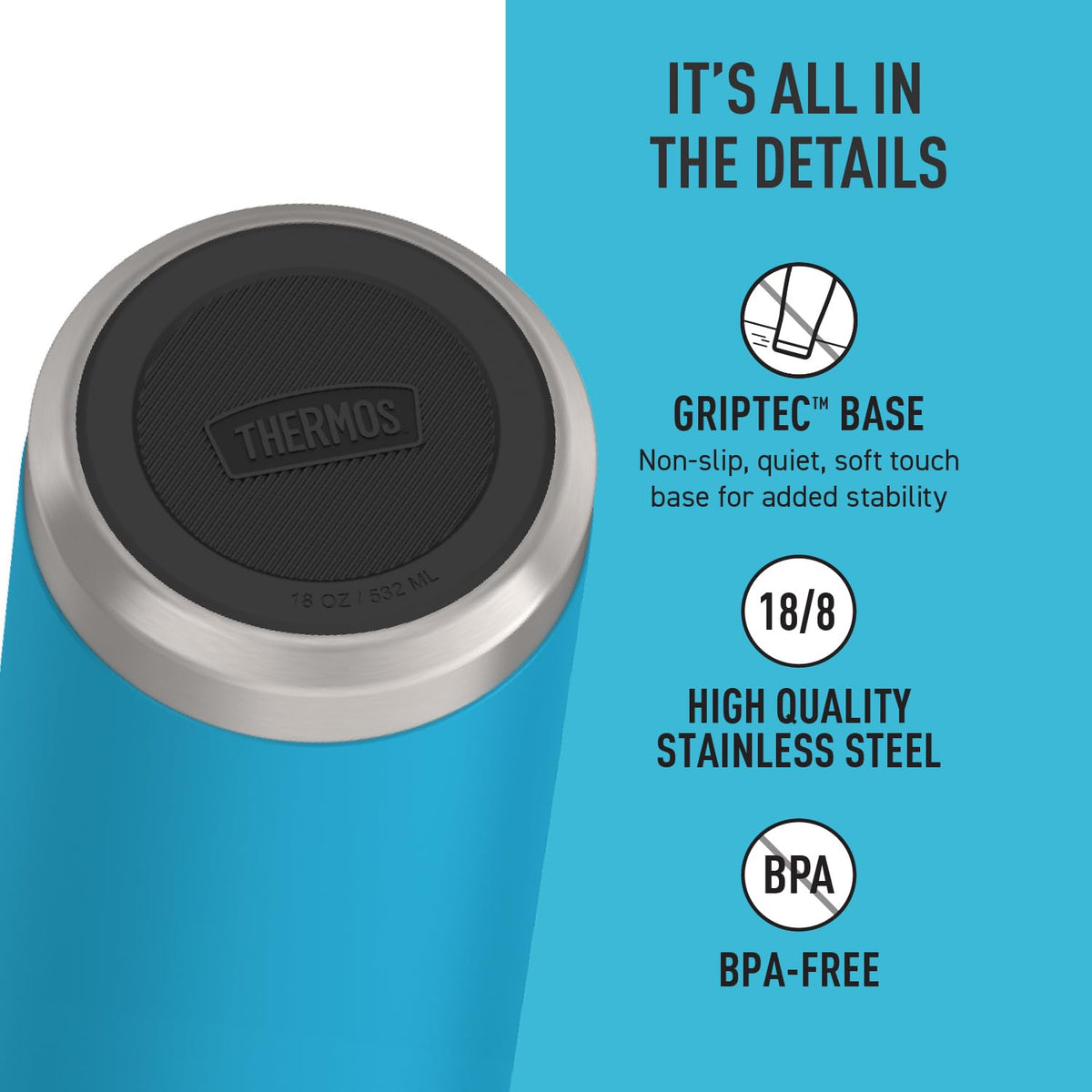 ICON 18 oz Leak‑Proof Insulated Water Bottle with Spout by THERMOS – 18 Ounces, 18.0 fluid_ounces, Stainless Steel, Dark Teal, Model IS2504DT4