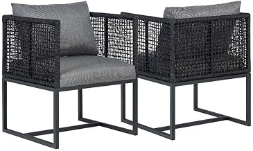 Pair of Sardinia Outdoor Aluminum Dining Chair with Rope Design - Black