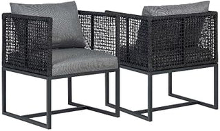 Pair of Sardinia Outdoor Aluminum Dining Chair with Rope Design - Black