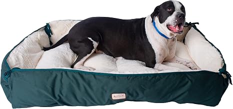 Armarkat Model D04HML/MB-L Large Laurel Green & Ivory Pet Bed and Mat, 42" L x 29" W x 8" H, Flat as mat: 51" x 40"