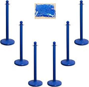Mr. Chain Plastic Stanchion Kit, 50', 2" Chain, C-Hooks, 2.5" Pole,14" Base, 40"H, Blue, 6pk