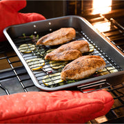 Chef Pomodoro Nonstick Carbon Steel Roasting Pan with Rack, Large, Dark Gray