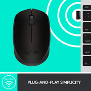 M170 2. 4GHz Wireless 3-Button Optical Scroll Mouse W/Nano USB Receiver (Black) (Renewed) by Logitech – 7.6 x 4.7 x 3.6, Plastic, Black, Model 910-004940-cr