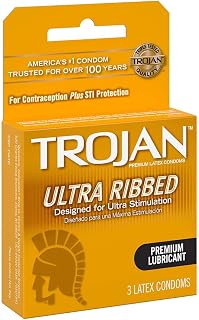 TROJAN Stimulations Ultra Ribbed Lubricated Latex Condoms-3 ct (Pack of 3)