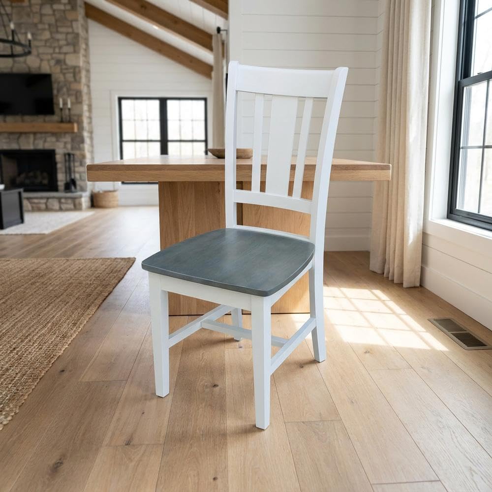 Solid Wood Dining Chair with Splatback Design by Furnifact – Wood, White and Heather Gray