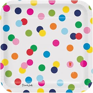 Creative Converting 322129 French Bull Birthday Dots - 9" Square Dinner Plate (10 Count), One Size, Multi Color