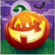 Creative Converting Halloween Grinning Pumpkins Beverage Napkins, 5" x 5", Purple, Orange, Black, Green, and Yellow