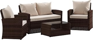 Flash Furniture Aransas Series 4 Piece Brown Patio Set with Beige Back Pillows and Seat Cushions