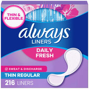 Panty Liners for Women Daily Liners by Always – Regular, Bamboo, Pack of 216, Model Thin