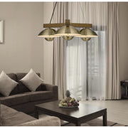 Lighting Lakeland 15W X 3 Intergrated Dimmable Led Metal/Rubber Wood Pendant Light with Half Domed Metal Shade by Cal – Metal, Antique Brass/Wood, Model FX-3801-3C