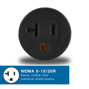 30129 15A to 15/20A Plug Adapter by Conntek – 1/PK, Plastic, Black, Model 30129/ WS-187-3