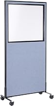 36-1/4"W x 99"H Mobile Office Partition Panel with Partial Window by Global Industrial – Steel Frame, Blue, Model 695788MWBL