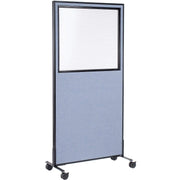 36-1/4"W x 99"H Mobile Office Partition Panel with Partial Window by Global Industrial – Steel Frame, Blue, Model 695788MWBL