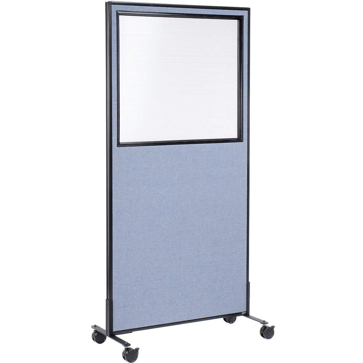 36-1/4"W x 99"H Mobile Office Partition Panel with Partial Window by Global Industrial – Steel Frame, Blue, Model 695788MWBL