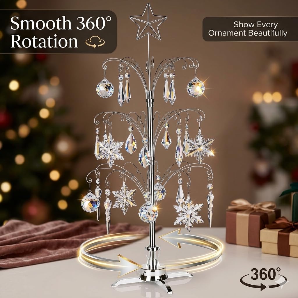 Hohiya Rotating Ornament Tree, 47 Inch, Chrome Silver