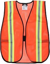 MCR Safety V201R General Purpose Light Weight Polyester Mesh Safety Vest with 2-Inch Lime/Silver Reflective Stripe, with Elastic Strap On Each Side, Fluorescent Orange, One Size