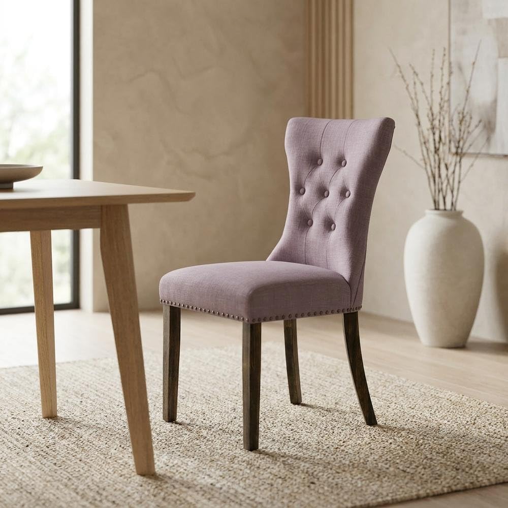 Fabric-Upholstered Parsons Dining Chair with High Back by Furnifact – Wood, Jacobean, Pack of 2
