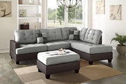 Grey Sectional Sofa 3-Piece Set Featuring Reversible Chaise, Ottoman, Tufted Cushions in Polyfiber Linen-Like Fabric for Stylish Contemporary Living Room