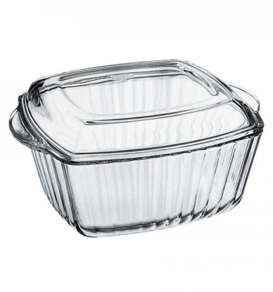 Borcam Square Oven Pot by Pasabahce – 2.6 liters, Tempered Glass, Transparent, Model 1017154