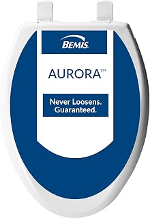Bemis Aurora Slow Close Toilet Seat, Easy Clean Hinges and Adjustable Perfect Fit Plastic Seat, Made in USA, Elongated, White