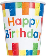 Unique Party UNIQUE INDUSTRIES,IN Vibrant Building Blocks Birthday Paper Cups - 9 oz. (Pack of 8) - Sturdy & Eco-Friendly Party Supplies - Perfect for LEGO-Themed Celebrations