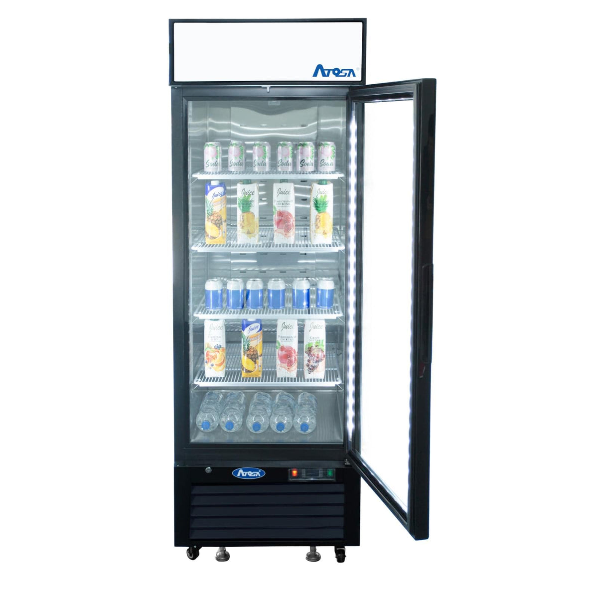 Commercial Black Steel Glass Door Refrigerator Merchandiser by Atosa – 19.4 cu. ft. | Left Hinge, 19.4 cubic_feet, Stainless Steel, Black, Model MCF8722GR