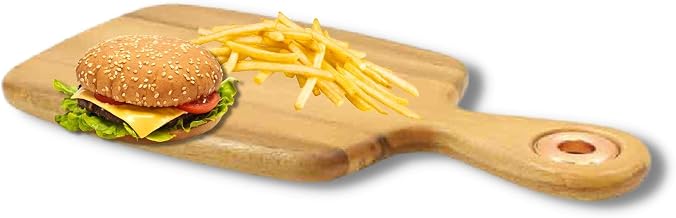 TableCraft ACAMBB1507 Cash & Carry Acacia Bread Board, 10-1/2" x 7-1/4 x 1/2", 4-1/2"L handle, with brushed nickel eyelet, hand wash only, wood, bark lined