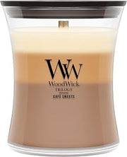 WoodWick Café Sweets Trilogy Holiday Candle Gifts for Women and Men, 9.7 oz Medium Hourglass Trilogy Candle with Crackling Wick