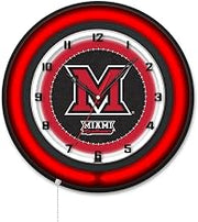 Holland Bar Stool Clk19BKMia-OH NCAA 19 in. Dia. Miami University OH Double Neon Wall Clock Black