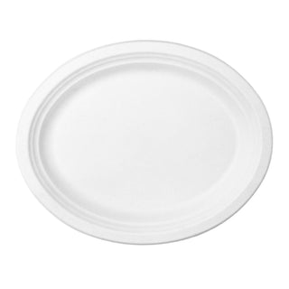 100% Compostable Oval Paper Plates by Responsible Products – 12 x 10 inch (500 Count), Renewable Plant Fiber, Classic White, Pack of 500, Model RP-12X10OP-NPAW-500