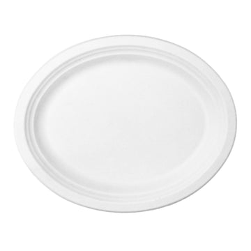 100% Compostable Oval Paper Plates by Responsible Products – 12 x 10 inch (500 Count), Renewable Plant Fiber, Classic White, Pack of 500, Model RP-12X10OP-NPAW-500