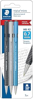 STAEDTLER Triplus Micro Mechanical Pencils 0.7mm HB #2, Ergonomic, 3-Pack with Twist-Top Eraser, Drawing & Drafting Tools, Break-Resistant Lead