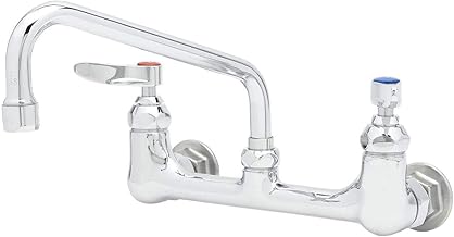 T&S Brass B-2414 Double Pantry Faucet, Wall Mount, 8" Centers, 8" Swing Nozzle, Eternas with Lever Handles
