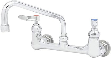 T&S Brass B-2414 Double Pantry Faucet, Wall Mount, 8" Centers, 8" Swing Nozzle, Eternas with Lever Handles