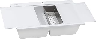 Ruvati 34 inch epiGranite Drop-in Topmount Workstation Ledge Granite Composite Quartz Kitchen Sink - Arctic White - RVG1350WH