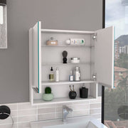 25-inch Tall Double Door Mirror Cabinet with Open Shelf by tatacoa – Engineered Wood, White