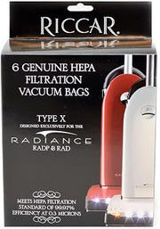 Upright HEPA Bag 6 Pack Bags Type X Radiance; Simplicity Synergy by Riccar