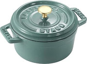 STAUB Z1025-315 Mini Pico Cocotte Round Eucalyptus 3.9 inches (10 cm), Small, Double-Handed, Cast Enameled Pot, With Serial Number, La Cocotte Round
