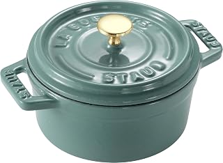 STAUB Z1025-315 Mini Pico Cocotte Round Eucalyptus 3.9 inches (10 cm), Small, Double-Handed, Cast Enameled Pot, With Serial Number, La Cocotte Round