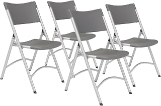 National Public Seating Indoor Outdoor Set of 4 Heavy Duty Blow Molded Folding Chair, Charcoal Slate Plastic