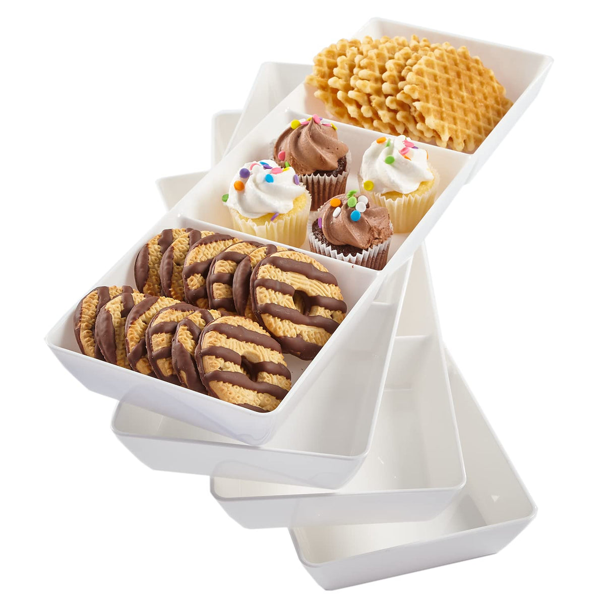 US Acrylic Divided Serving Tray Set, 15 x 5 Inches, White