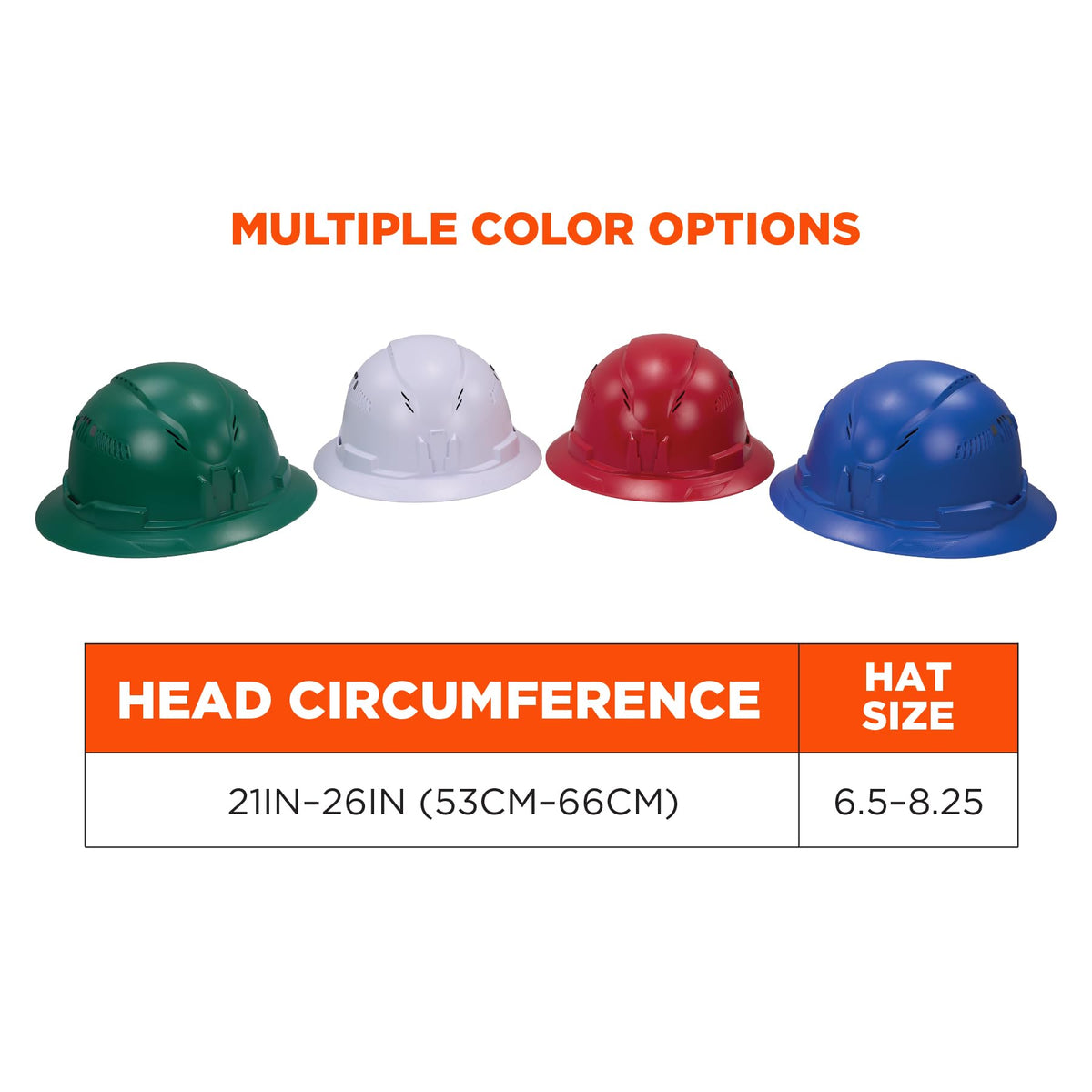Ergodyne Green / 6.5 - 8 (21in - 25 in / 53cm - 63.5cm) / Full Brim Safety Helmet - Type 2, Class C Head Protection