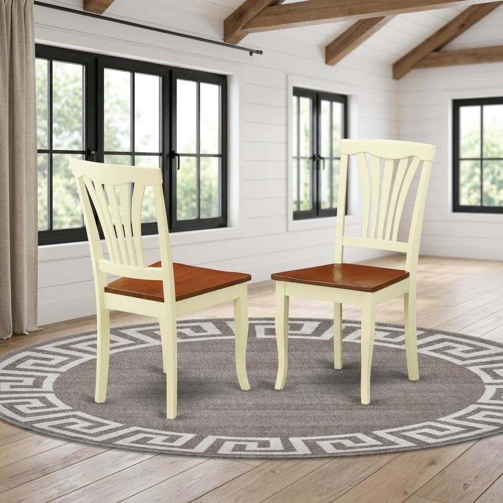 Solid Wood Dining Chairs with Wood Seat by Furnifact – Wood, and Cherry, Pack of 2