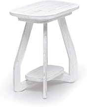 Surfside Chairside Table with Curved Edges and Exposed Wood Veins Wood Material 22 Inch Depth 24 Inch Height 18 Inch Width Distressed White Finish