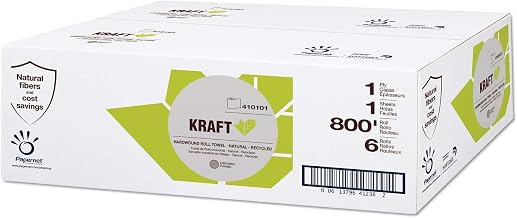 Papernet 410101 Kraft 1-ply Natural Hard Wound roll Towel, 6 Rolls per case, 800