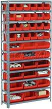 Global Industrial Open Bin Shelving w/6 Shelves & 15 Red Bins, 36x12x39